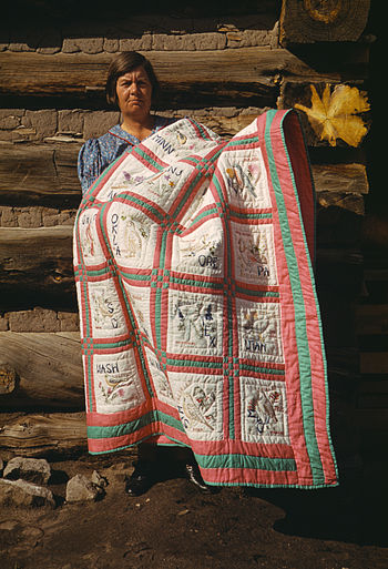 Mrs. Bill Stagg of Pie Town, New Mexico with quilt