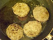 Veggie burgers prepared from beans being cooked