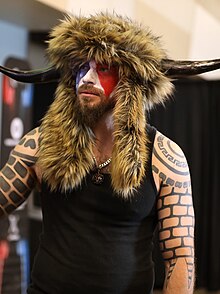 Chansley in his shaman dress at an event in Phoenix, Arizona.