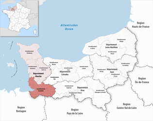 阿夫朗什区在诺曼底大区与芒什省的位置