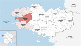 沙托兰区在布列塔尼大区与菲尼斯泰尔省的位置