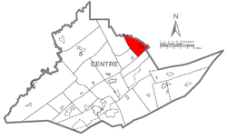 Map of Centre County, Pennsylvania highlighting Liberty Township