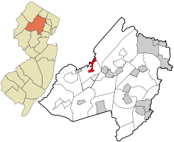 Location of Mount Arlington in Morris County highlighted in red (right). Inset map: Location of Morris County in New Jersey highlighted in orange (left).