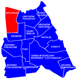 The location of the City Information System area of Wyczółki within the city district of Ursynów