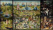 《人间乐园》（The Garden of Earthly Delights）；耶罗尼米斯·波希；1504年；木板油画；中央部分2.2 × 1.95米；普拉多博物馆