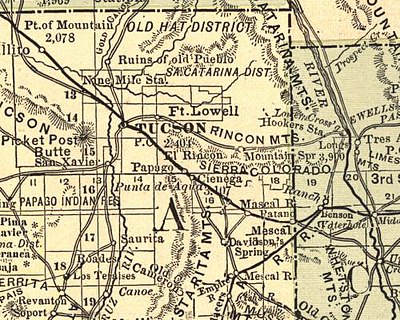 Papago Station, the site of the Esmond train wreck, on the rail line southwest of Tucson on this 1883 map.