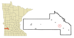 汉利福尔斯在耶洛梅德辛县及明尼苏达州的位置（以红色标示）