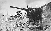 One of the four destroyed Japanese eight-inch guns on Betio caused by naval gunfire and air strikes.
