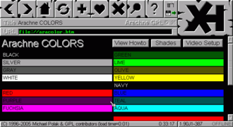 Screenshot of the Arachne web browser using the 640 × 350 graphics mode. The screenshot contains 14 colors.