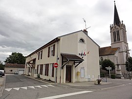 The town hall and church in Buissoncourt