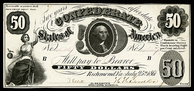 $50 (T8) Tellus, George Washington Hoyer & Ludwig (Richmond, VA) (123,564 issued)