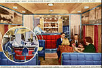 Lounge car with speedometer over the bar, c. 1940s.