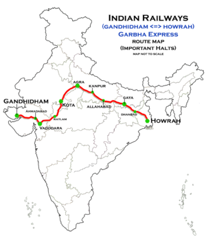 Garbha Express (Gandhidham–Howrah) route map