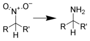 脂肪族硝基化合物转化为胺的反应式