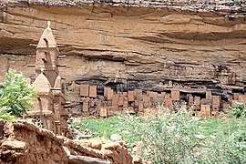 Old mud dwellings and modern mud mosque in Mali