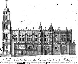 Lateral view of Málaga Cathedral in the 18th century