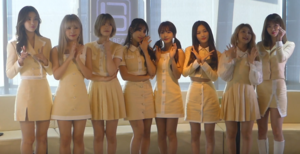 From left to right: Uchae, Lu, Sunshine, Saebom, Sohee, Chaebin, Haru, Loha (Aurora not pictured)