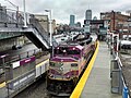 An inbound MBTA train arrives at the new Yawkey station in March 2014.