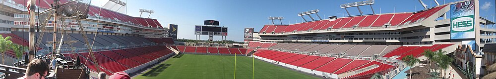 Panoramic view of Raymond James Stadium from the pirate ship (2009).