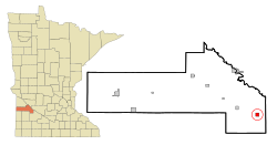 埃科在耶洛梅德辛县及明尼苏达州的位置（以红色标示）