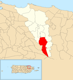 Location of Barrazas within the municipality of Carolina shown in red