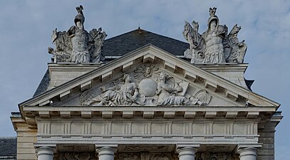 Baroque pediment of the Palace of the Dukes of Burgundy, Dijon, France, by Daniel Gittard after Jules Hardouin-Mansart, 1682-1689