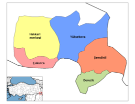 Map showing Hakkâri District in Hakkâri Province