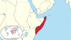 意属索马里（红色部分）在非洲的位置