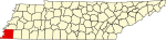 標示出謝爾比縣位置的地圖
