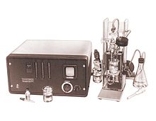A complex tube and flask apparatus attached to a measurement station