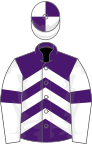 Purple, White chevrons, White sleeves, Purple armlets, quartered cap