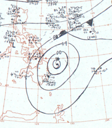 Contour map of air pressures near the typhoon