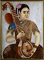 Woman with sitar, Tanjore painting