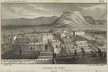 A pencil drawing of a large Adobe structure