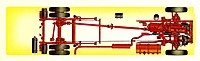 Rear-entrance AEC Bridgemaster chassis layout.[7]