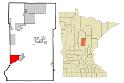 巴克斯特在克罗温县及明尼苏达州的位置（以红色标示）
