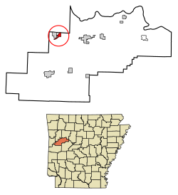 Location of Caulksville in Logan County, Arkansas.