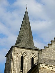 The bell tower of the church in Mouliherne