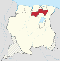 Map of Suriname showing Para district
