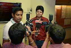 Sapan Saxena talking to reporters, Bhubaneswar, Odisha