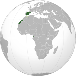 西班牙國的領土和殖民地： *   西班牙本土、西屬撒哈拉和西屬幾內亞    *   西屬摩洛哥保護國      *   丹吉爾國際區