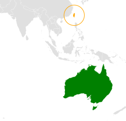 Map indicating locations of Australia and Taiwan