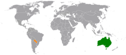 Map indicating locations of Australia and Paraguay