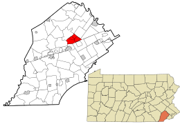 Location of Uwchlan Township in Chester County and of Chester County in Pennsylvania