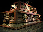 Restored Teotihuacan architecture showing typical Mesoamerican use of red paint complemented on gold and jade decoration upon marble and granite