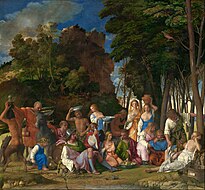 乔瓦尼·贝利尼与提香的《众神的宴会（英语：The Feast of the Gods）》，170.2 × 188cm，约作于1514－1529年，来自乔瑟夫·尔利·韦德纳的收藏。[29]