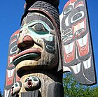 A totem pole in Ketchikan, Alaska, in the Tlingit style