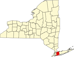 Map of New York highlighting Nassau County