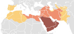 顯示穆斯林帝國擴張的中東和地中海地圖