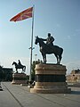 Statues of Gotse Delchev and Dame Gruev in Skopje, North Macedonia.